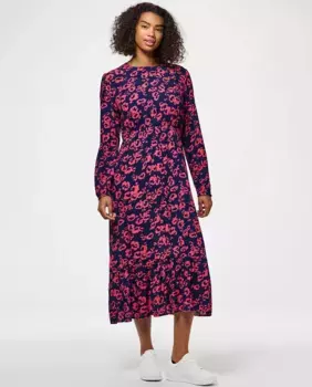 Платье миди с длинным рукавом и цветочным принтом Pieces, тёмно-синий