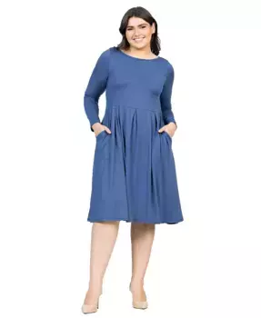 Платье миди с длинным рукавом и расклешенной юбкой Plus Size 24seven Comfort Apparel, синий