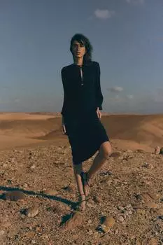 Платье миди с длинными рукавами H&M, черный