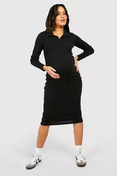 Платье миди с длинными рукавами и воротником для беременных boohoo, черный