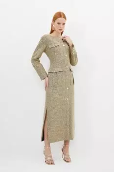Платье миди с длинными рукавами и карманами из букле на заказ Karen Millen, мультиколор