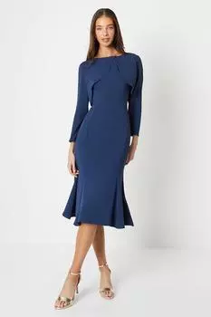 Платье миди с длинными рукавами и лифом-тюльпаном Coast, темно-синий