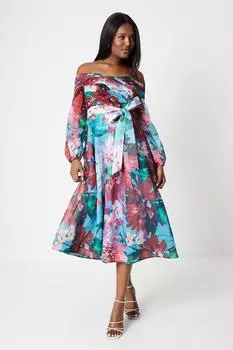 Платье миди с длинными рукавами и плиссированным лифом из органзы и бардо Coast, зеленый