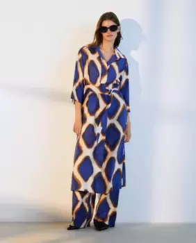 Платье миди с длинными рукавами и принтом Woman El Corte Ingls, синий