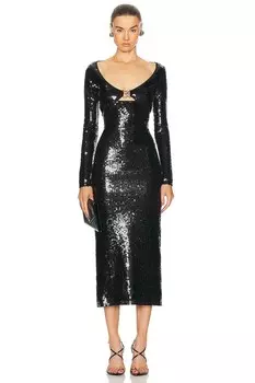 Платье миди с длинными рукавами и пайетками и пряжкой с логотипом David Koma, черный
