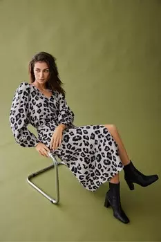 Платье миди с длинными рукавами и леопардовым принтом Jdy, серый