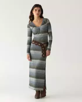 Платье миди с длинными рукавами и полосатым принтом Noon, синий