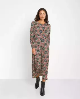 Платье миди с длинными рукавами и принтом Trucco, мультиколор