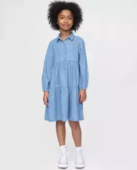 Платье миди с длинными рукавами и вырезом поло Gap, синий