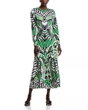 Платье миди с длинными рукавами и принтом FARM Rio, зеленый