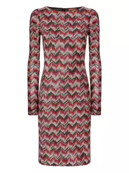 Платье миди с длинными рукавами и шевронным узором Missoni, красный