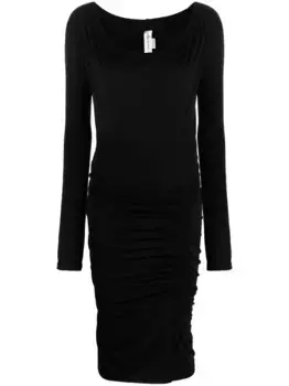 Платье миди с длинными рукавами и сборками VICTORIA BECKHAM, черный