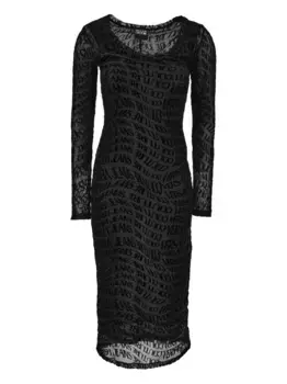 Платье миди с длинными рукавами и принтом логотипа Versace Jeans Couture, черный