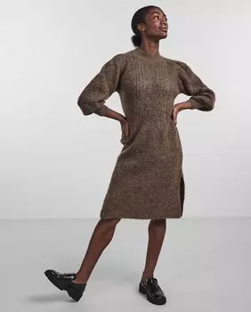 Платье миди с длинными рукавами и круглым вырезом Yas, коричневый