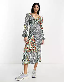 Платье миди с длинными рукавами и v-образным вырезом ASOS DESIGN