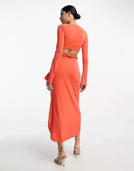 Платье миди с длинными рукавами и веревочной отделкой ASOS DESIGN
