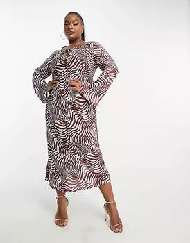 Платье миди с длинными рукавами и завязками спереди ASOS DESIGN Curve