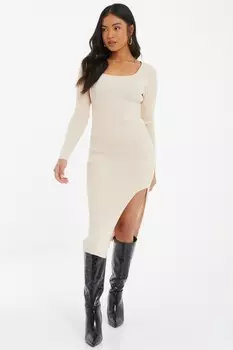 Платье-миди с длинными рукавами Petite Stone Knit Bodycon QUIZ Clothing