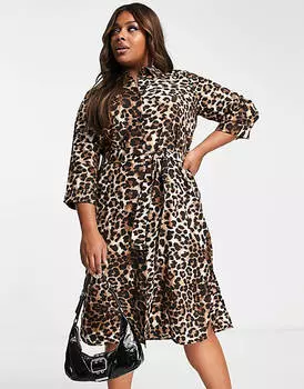 Платье миди с длинными рукавами Vero Moda Curve с анималистическим принтом