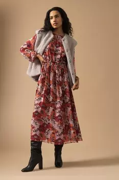 Платье миди с длинными рукавами в стиле ретро мак Great Plains, красный