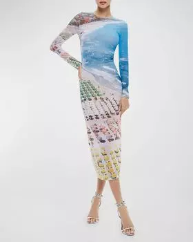 Платье миди с длинными рукавами Whispering Waves Delora Alice + Olivia, цвет Whispering Waves