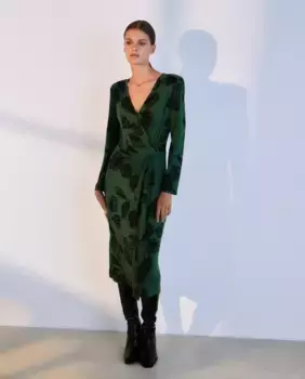 Платье миди с длинными рукавами Woman El Corte Ingls, зеленый