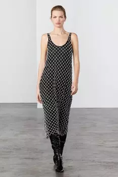 Платье миди с драгоценными бусинами ZARA, черный
