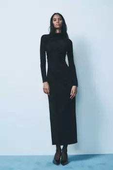 Платье миди с драпированной платьей ZARA, черный