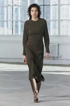 Платье миди с драпированной платьей ZARA, темный хаки