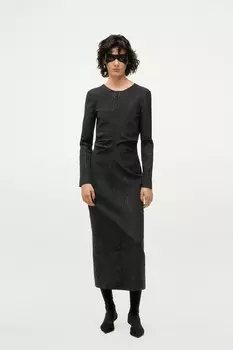Платье миди с драпированной платьей ZARA, черный