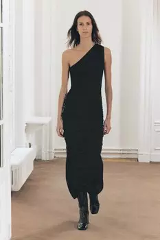 Платье миди с драпированной платьей ZARA, черный
