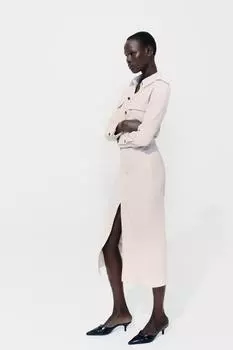 Платье миди с драпированной поталией ZARA, светло-бежевый