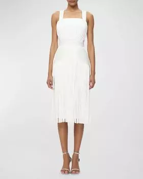 Платье миди с драпировкой и бахромой Herve Leger, цвет Alabaster