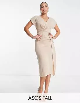 Платье миди с драпировкой и драпировкой спереди ASOS DESIGN Tall