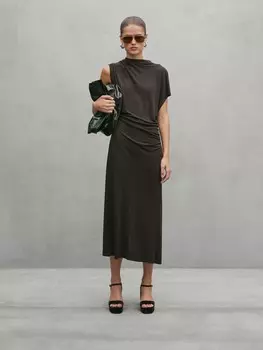 Платье миди с драпировкой и разрезом - студия Massimo Dutti, зеленый