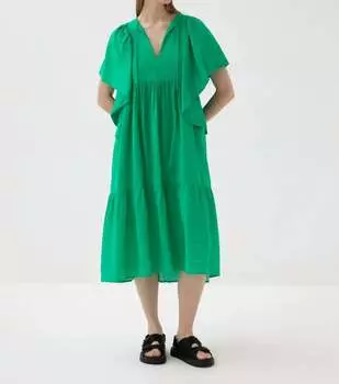 Платье миди с драпировкой и V-образным вырезом зеленого цвета Psophia