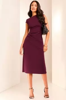 Платье миди с драпировкой на одно плечо и сборками Lipsy, фиолетовый