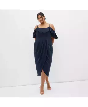 Платье миди с драпировкой Plus Size Flirtation CITY CHIC, синий