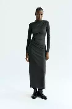 Платье миди с драпировкой ZARA, темно-зеленый