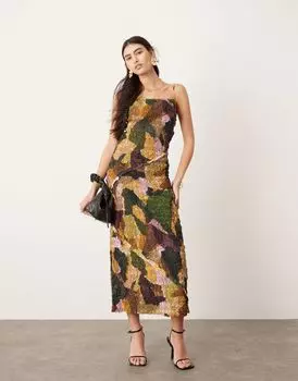 Платье миди с фактурной бретелькой и контрастным принтом ASOS EDITION