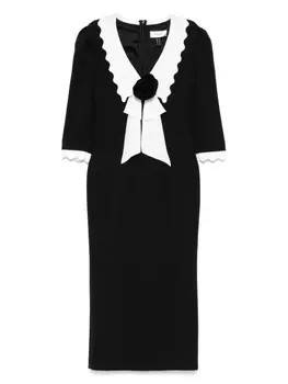 Платье миди с фестончатым воротником NISSA, черный