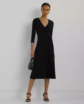 Платье миди с французскими рукавами и запахом Lauren Ralph Lauren, черный