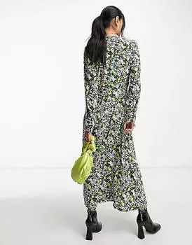 Платье миди с глубоким v-образным вырезом и цветочным принтом & Other Stories