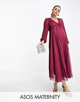Платье миди с глубоким вырезом и плиссировкой ASOS DESIGN Maternity