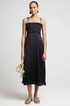 Платье миди с гофрированными складками River Island, черный