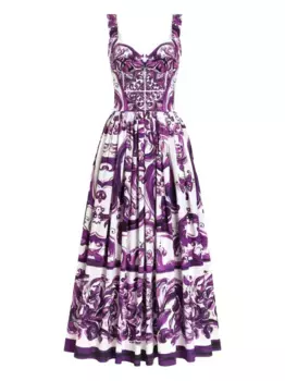 Платье миди с графичным принтом DOLCE & GABBANA, белый