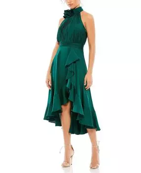 Платье миди с халтер-воротником и цветочной отделкой Mac Duggal, зеленый