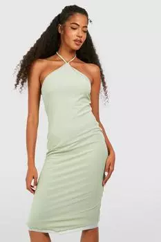 Платье миди с халтером Boohoo, шалфей