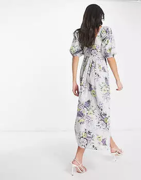Платье миди с хлопковым корсетом и цветочным принтом ASOS DESIGN