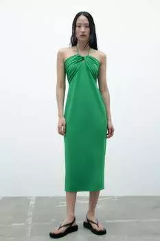 Платье миди с холтером ZARA, зеленый